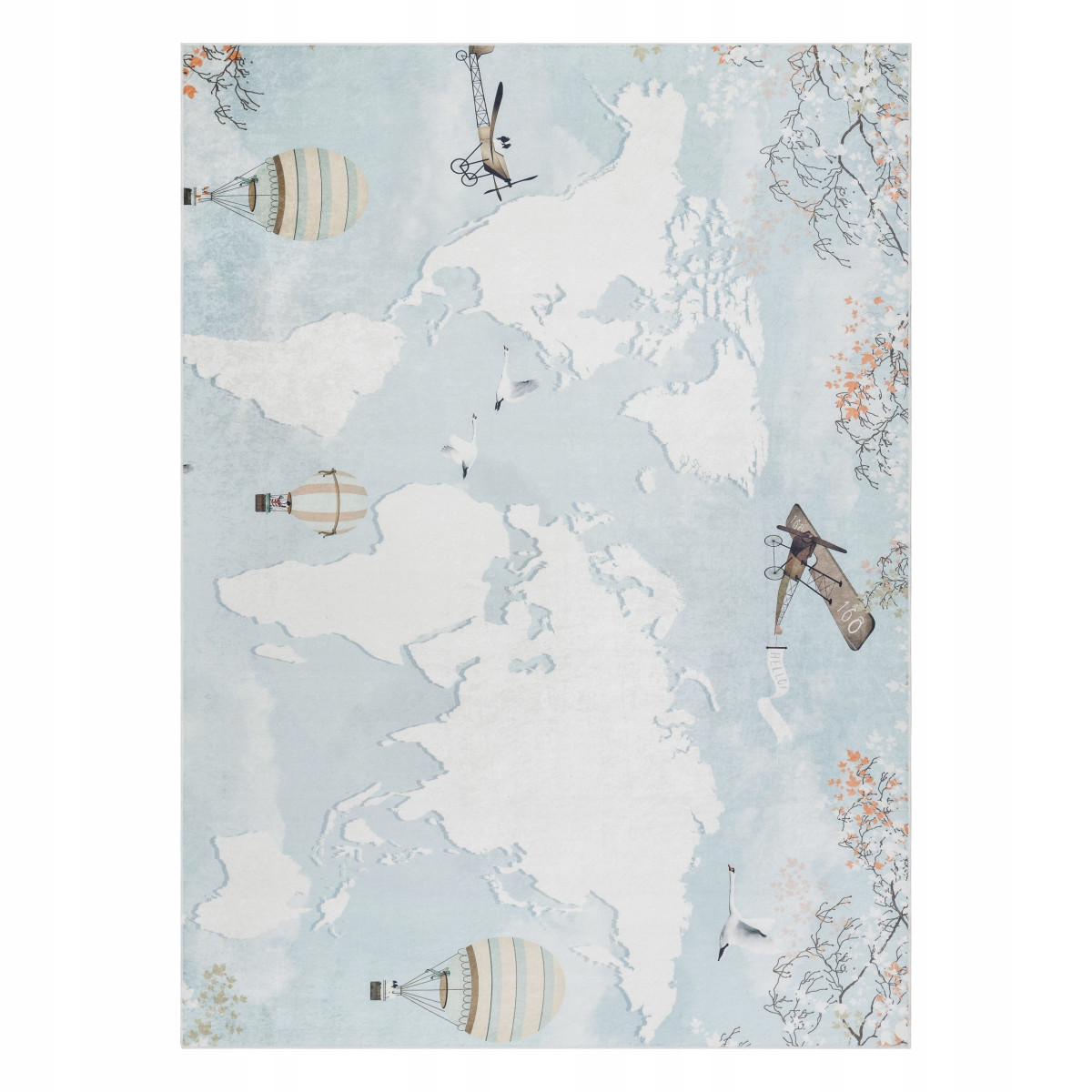 Covor pentru copii cu hartă a lumii în culoarea albastră