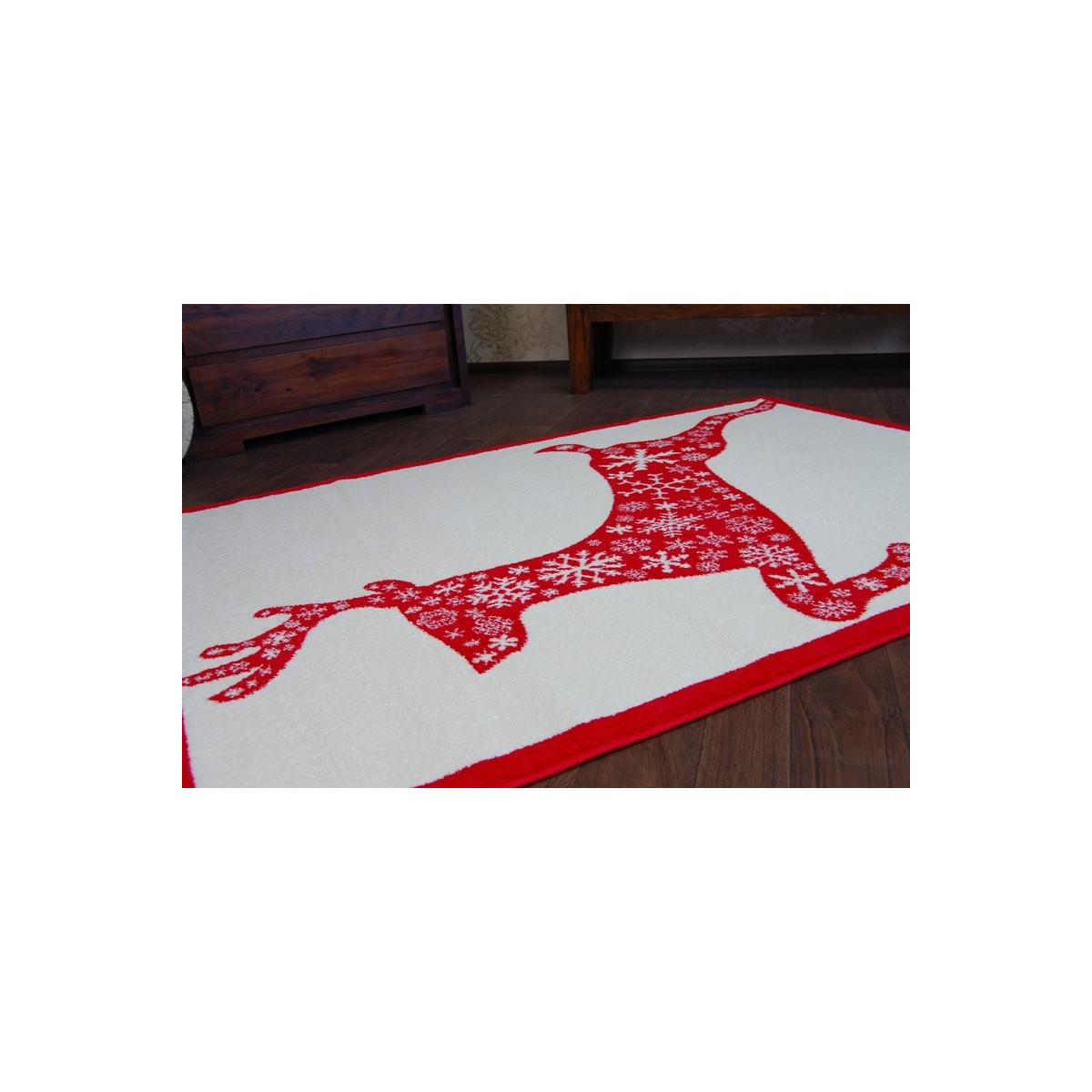 Covor de Crăciun alb cu model de ren