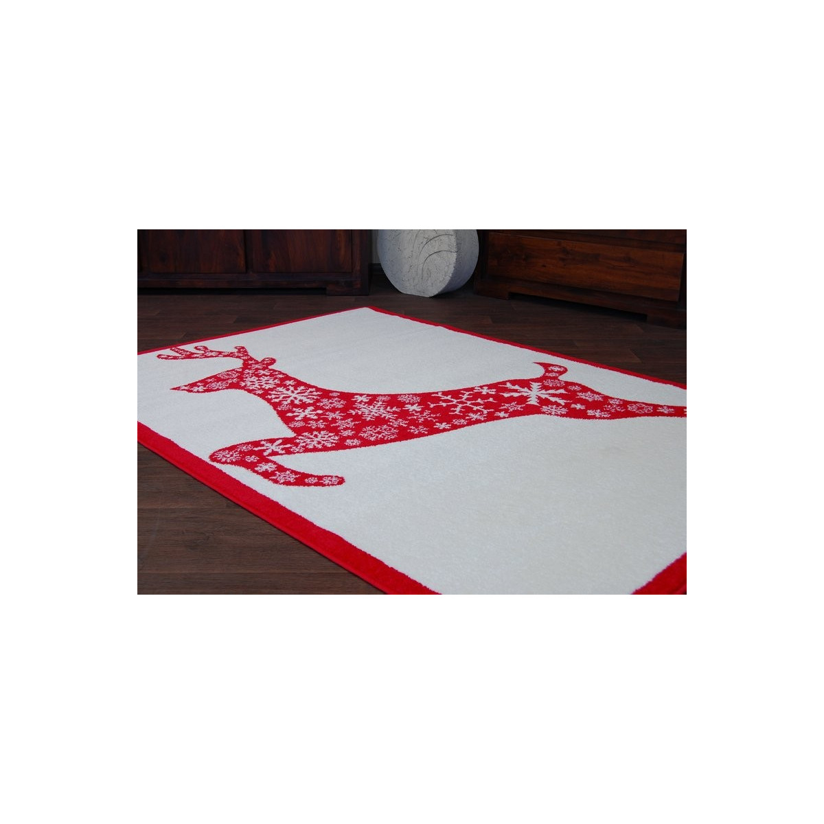 Covor de Crăciun alb cu model de ren
