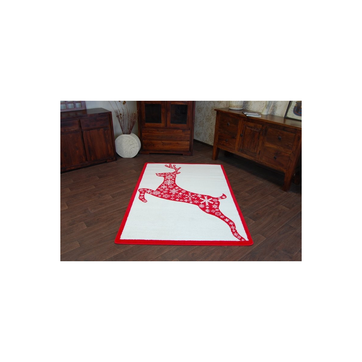 Covor de Crăciun alb cu model de ren