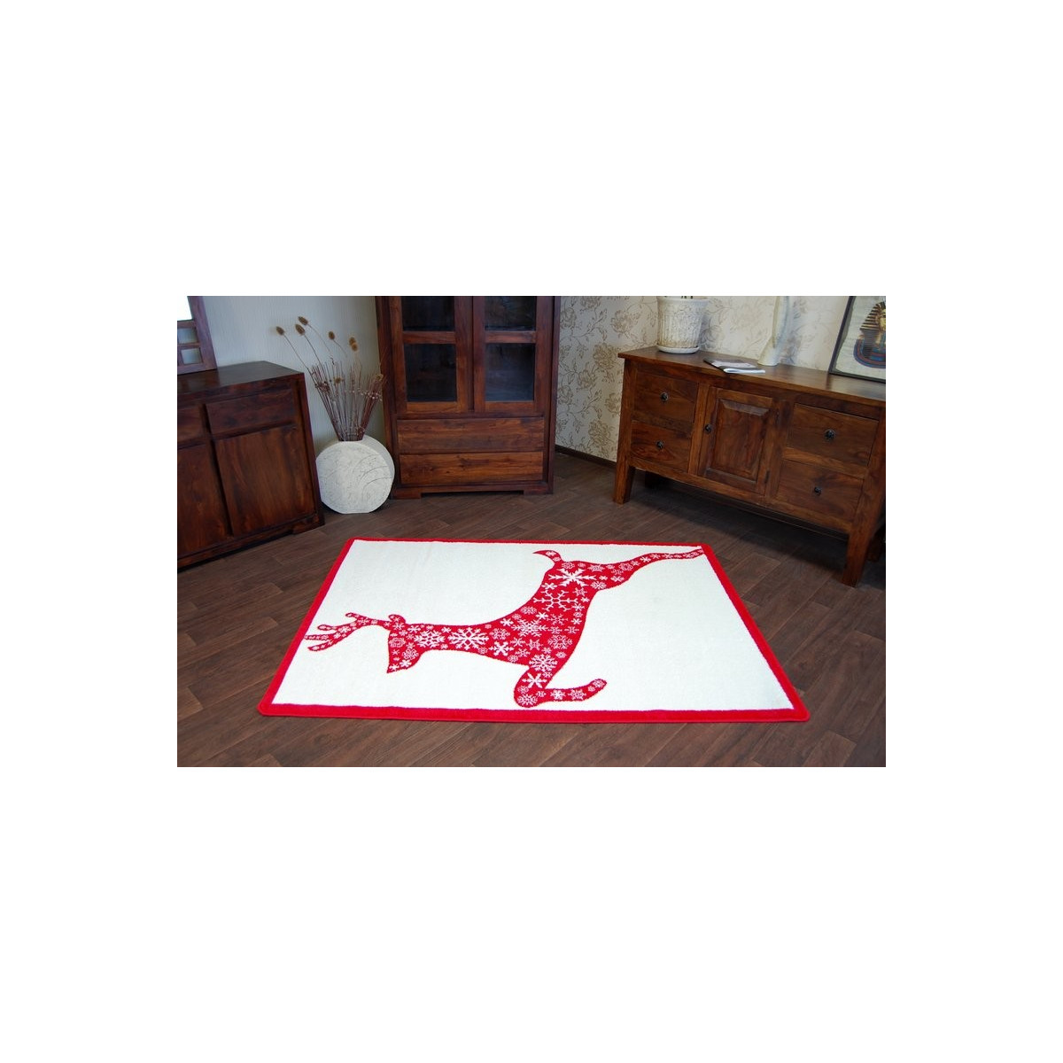 Covor de Crăciun alb cu model de ren