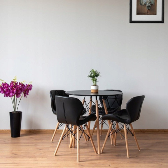 Scaune de bucătărie de culoare neagră din piele ecologică