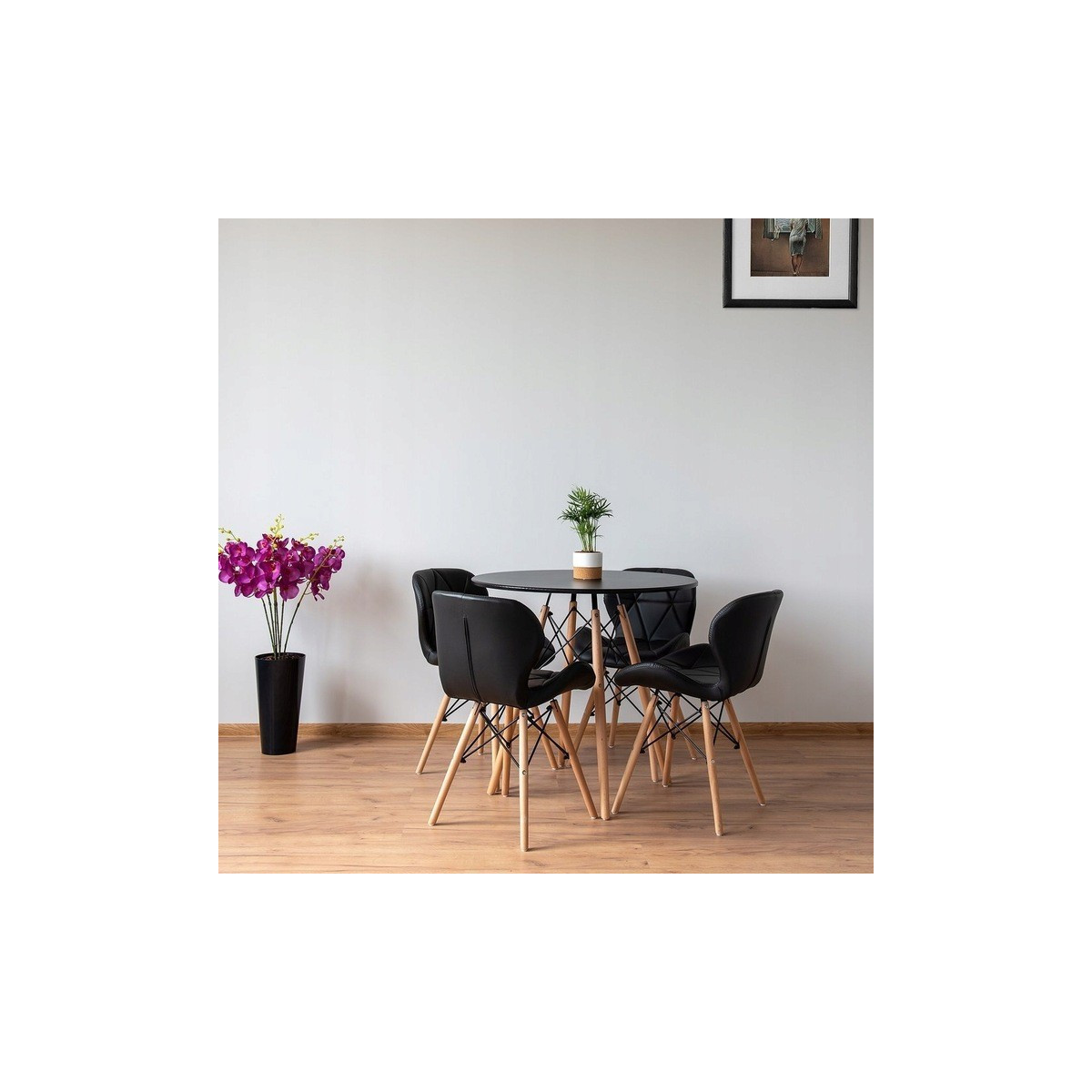 Scaune de bucătărie de culoare neagră din piele ecologică