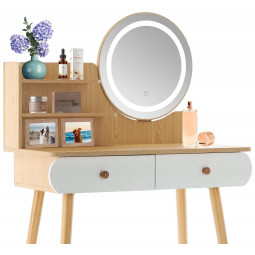 Masă de toaletă retro cu oglindă LED