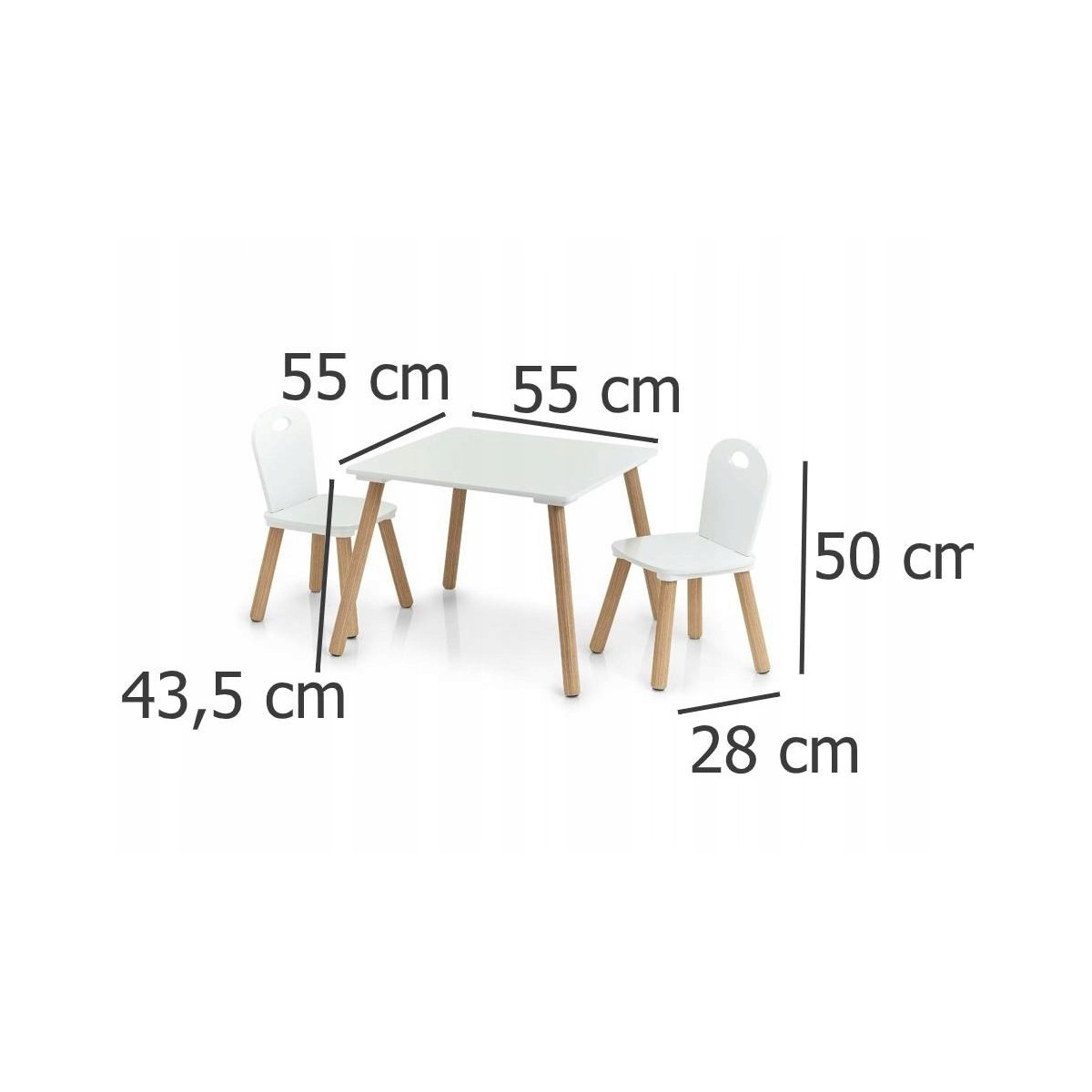 Set de scaune pentru copii și masă de culoare albă