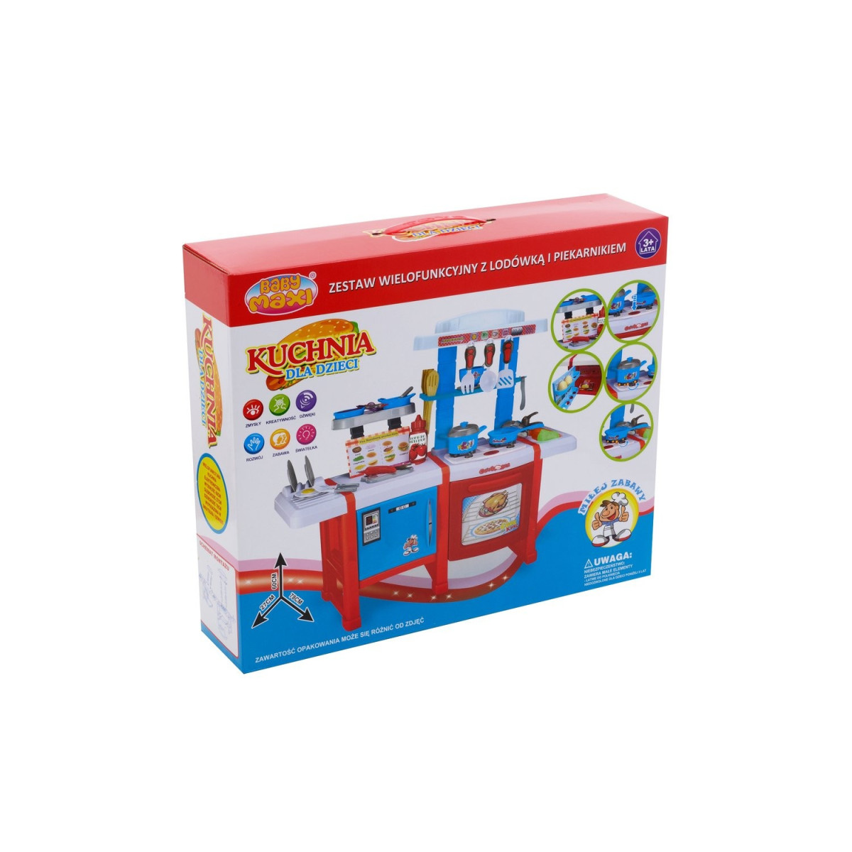 Cumpără o bucătărie din plastic pentru copii, ieftină, în culorile roșu și albastru.