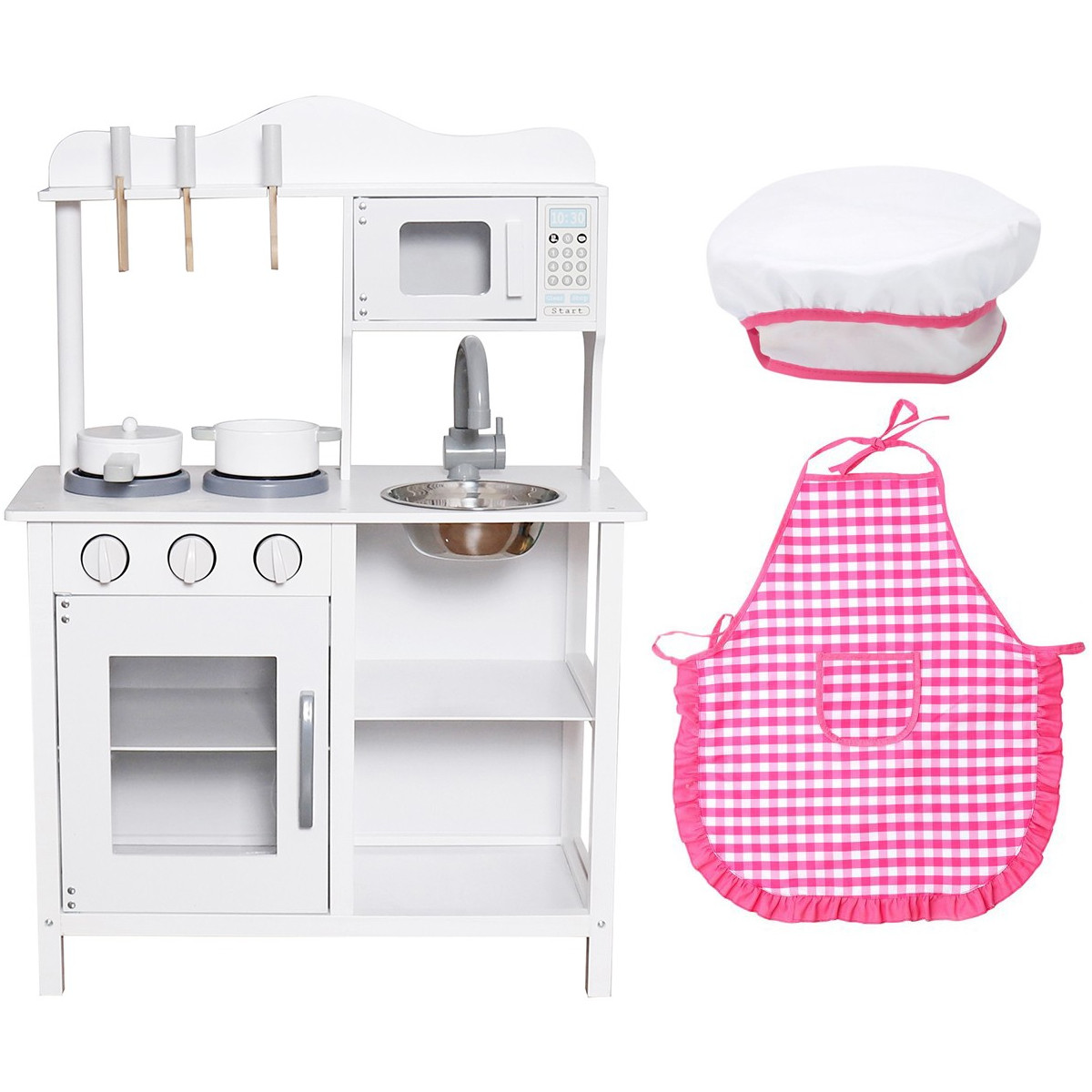 Bucătărie de lemn pentru copii de culoare albă