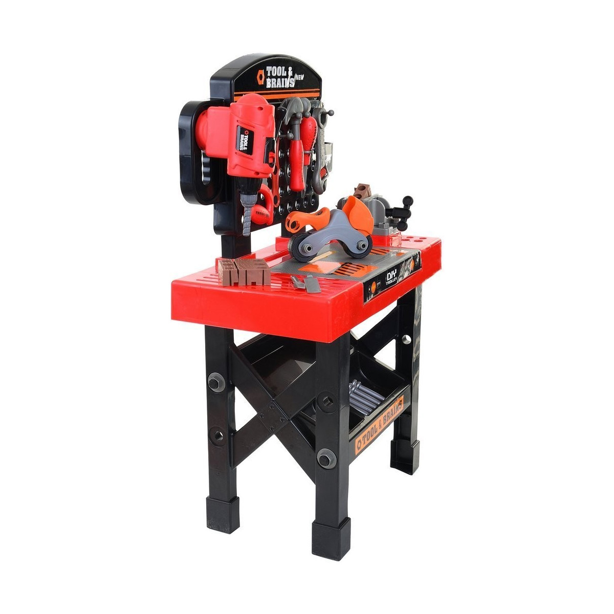 Masă de lucru pentru micii meșteșugari, cu unelte de culoare roșie