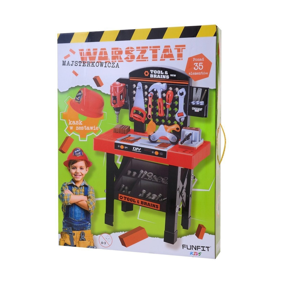 Masă de lucru pentru micii meșteșugari, cu unelte de culoare roșie