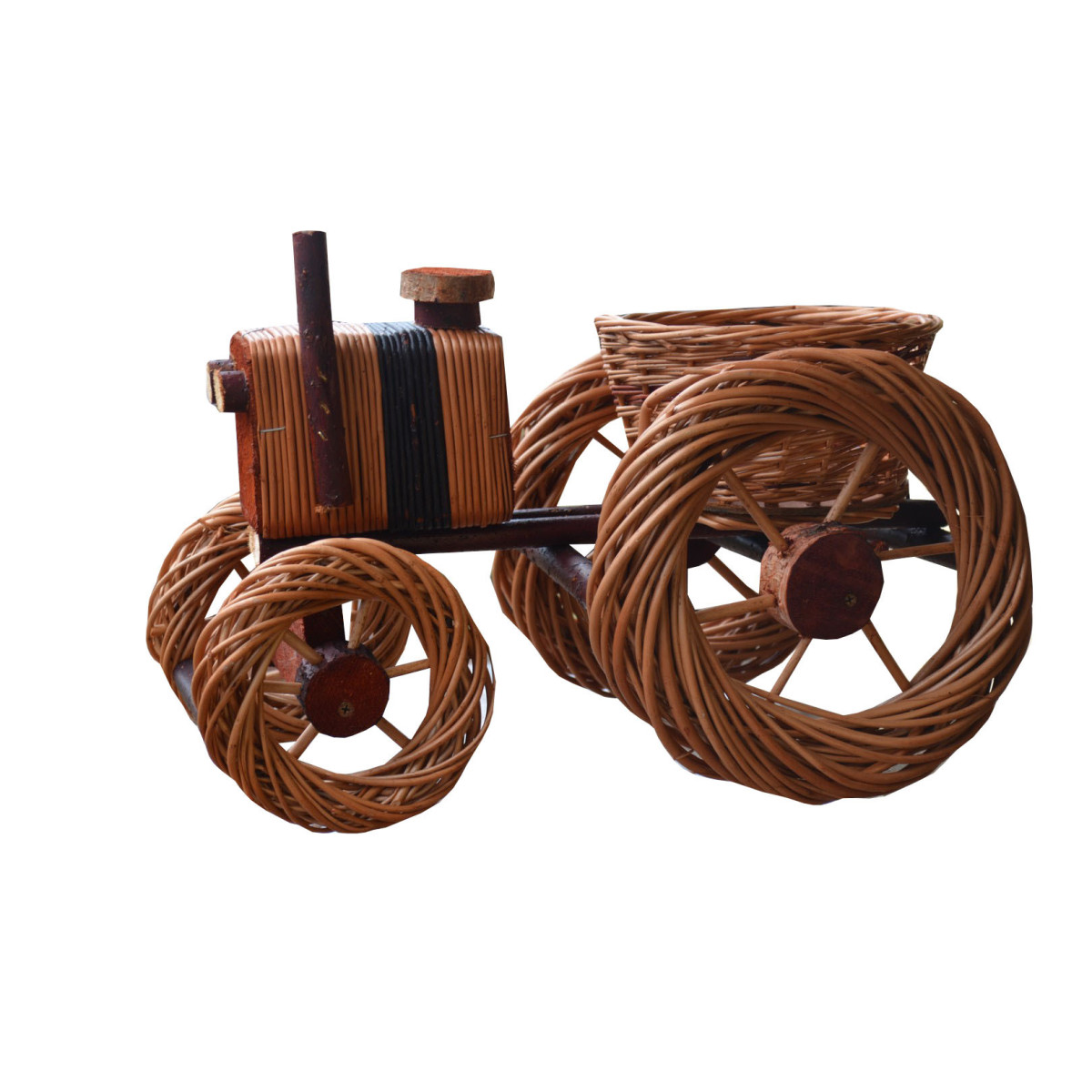Ghivece din ratan pentru flori în formă de tractor