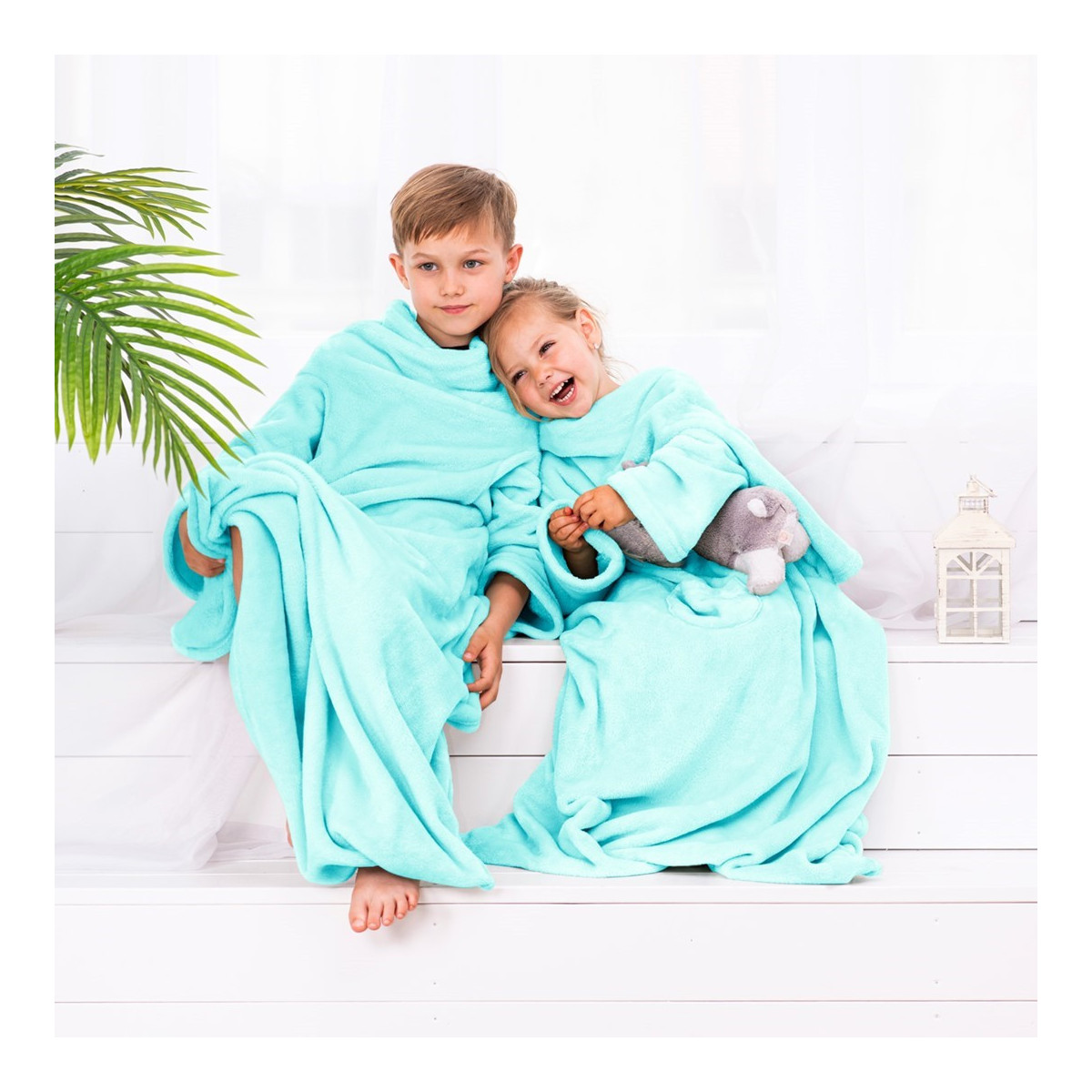 Drape de copii de calitate turcoaz cu mâneci, 90x105