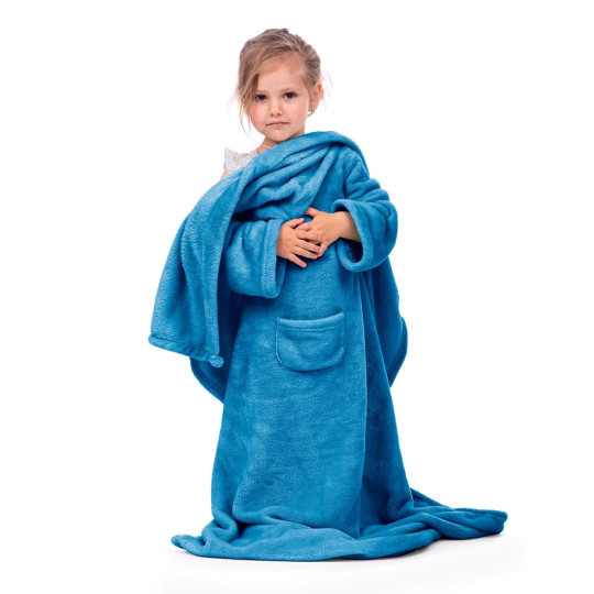 Pătură cu mâneci pentru copil în culoarea albastră 90x105 cm