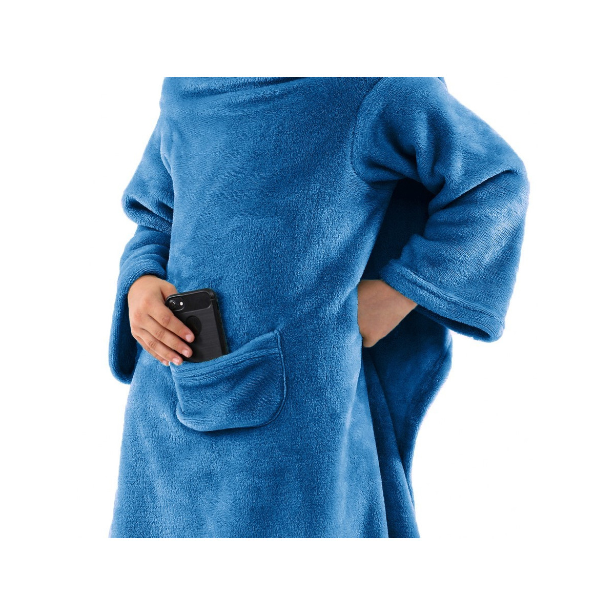 Pătură cu mâneci pentru copil în culoarea albastră 90x105 cm