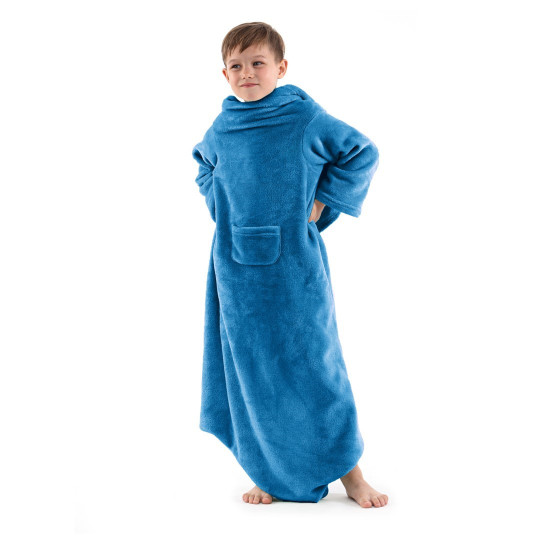 Pătură cu mâneci pentru copil în culoarea albastră 90x105 cm