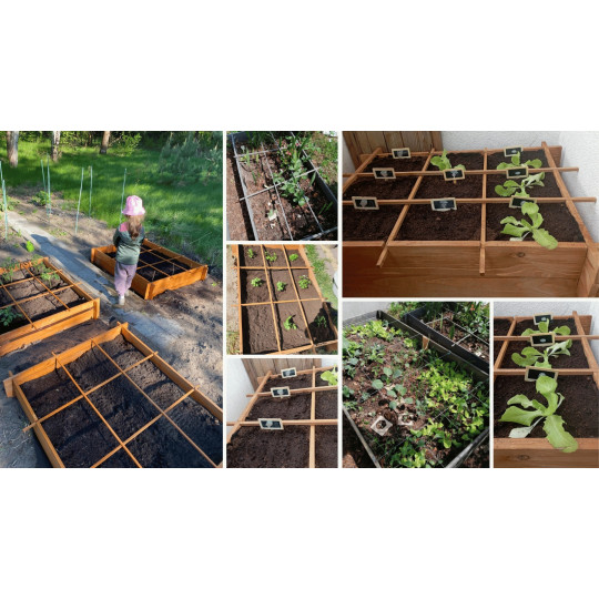 Grădină cu un pat natural ridicat cu dimensiunile de 120x120x20 cm