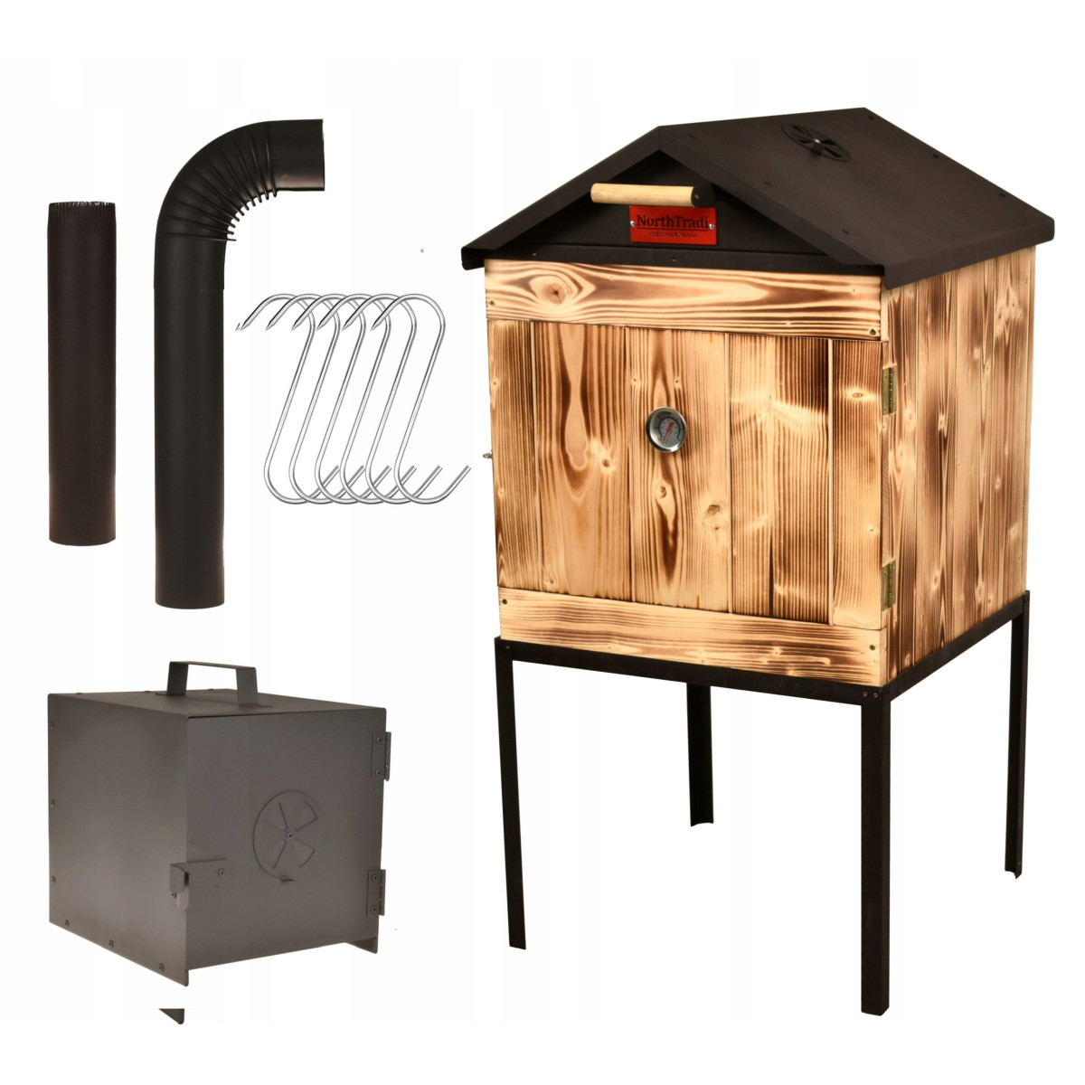Fumător de lemn cu o cameră și foc + Cadou gratuit