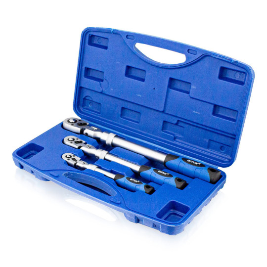 Răcnescă telescopică cu clichet 1/4" 3/8" 1/2" 90° + piulițe 17 19 21 mm