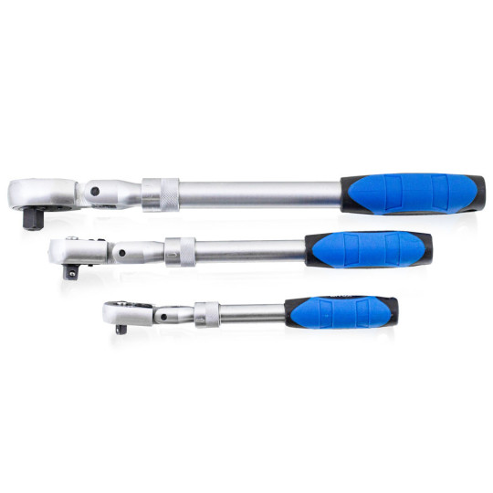 Răcnescă telescopică cu clichet 1/4" 3/8" 1/2" 90° + piulițe 17 19 21 mm