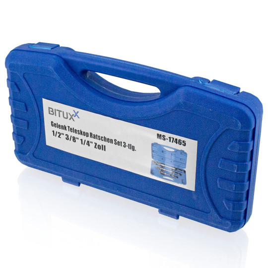 Răcnescă telescopică cu clichet 1/4" 3/8" 1/2" 90° + piulițe 17 19 21 mm