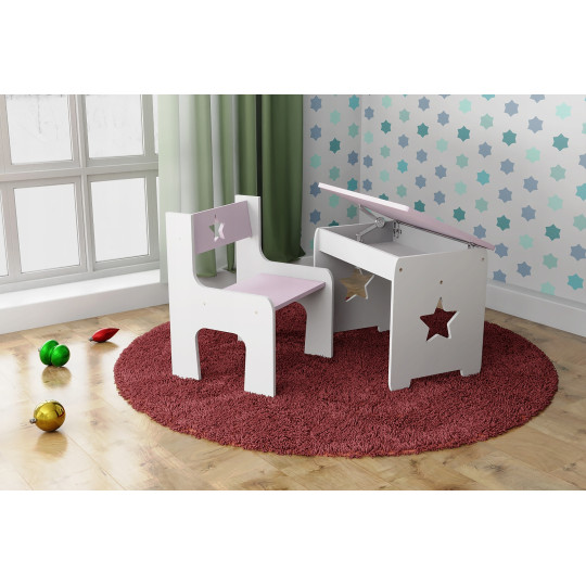 Set de copil cu scaun și masă cu blat pliabil.