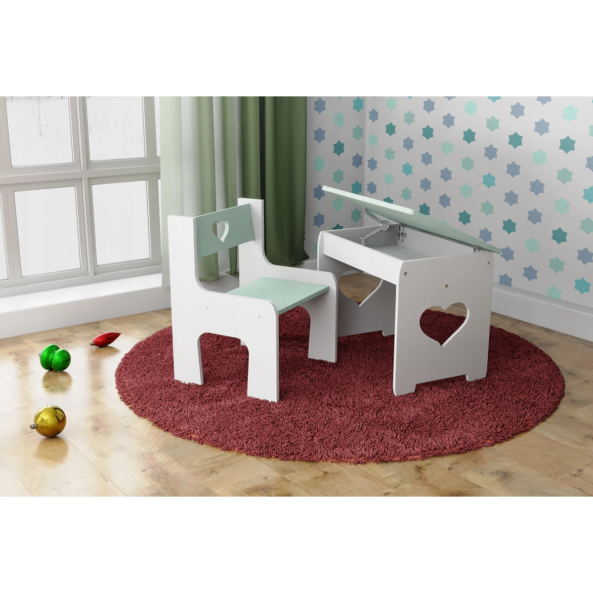 Mese de copii moderne cu scaun în culoarea mentolată