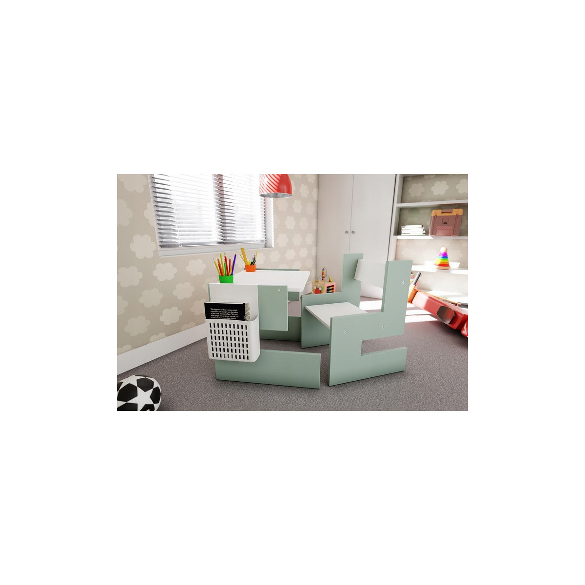 Mesele de copii cu scaune mentolate pentru camera copiilor