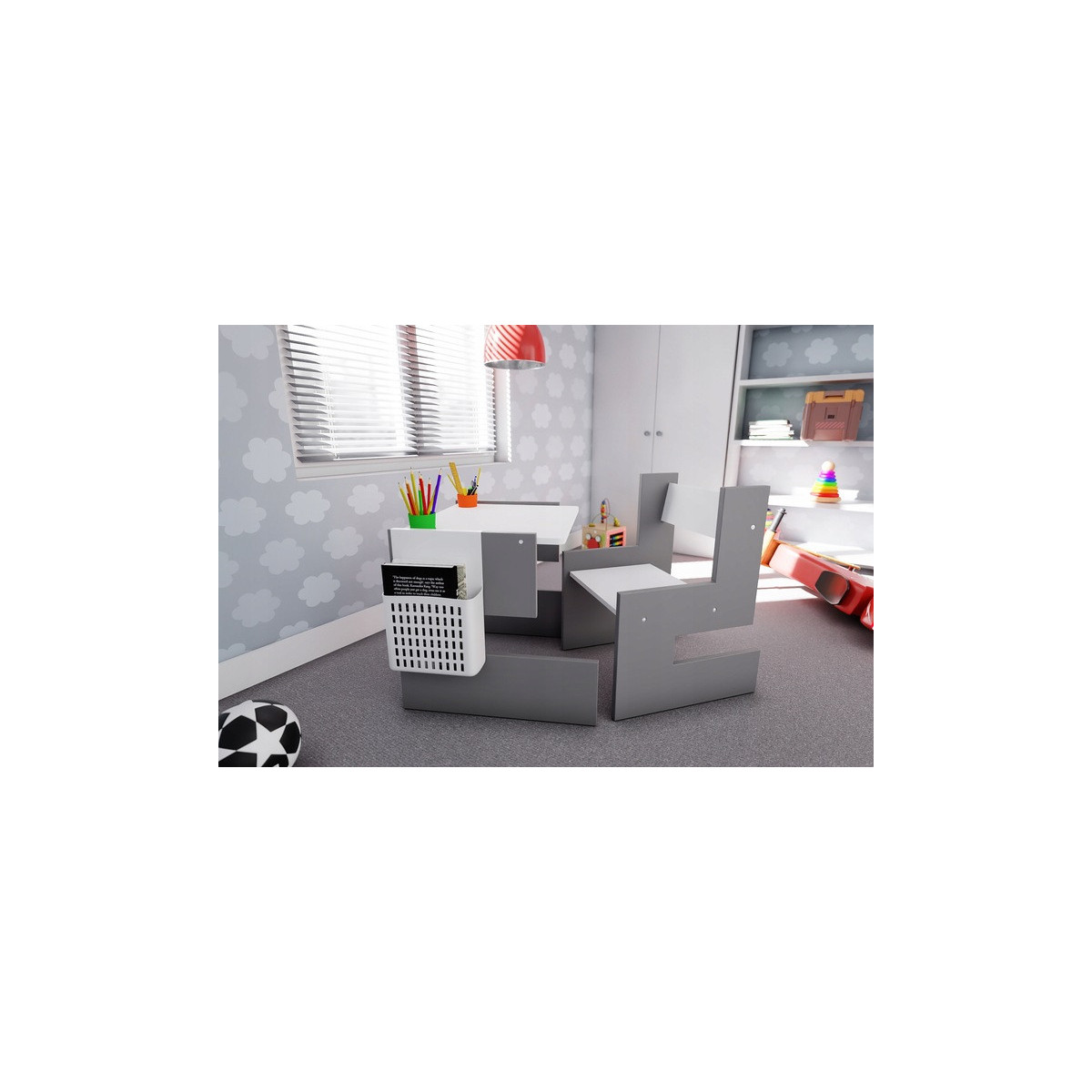 Set de mobilier pentru copii format din scaun și masă de culoare gri