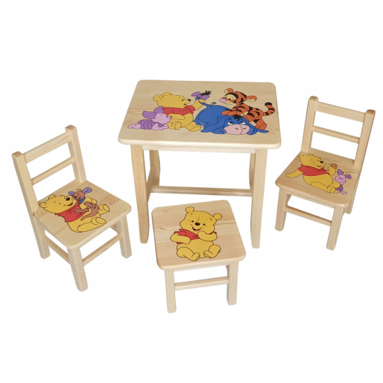 Masă pentru copii de calitate, cu scaune în temă de poveste Winnie the Pooh