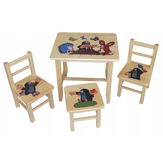 Set de scaune și masă pentru copii cu motiv de poveste, purceluș.