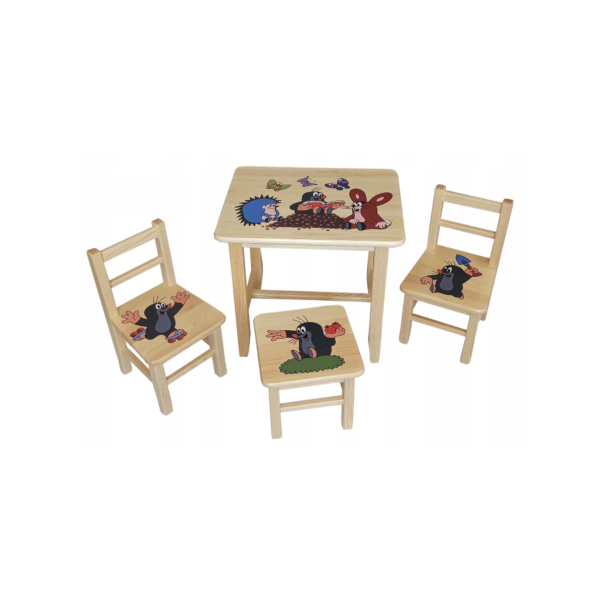 Set de scaune și masă pentru copii cu motiv de poveste, purceluș.