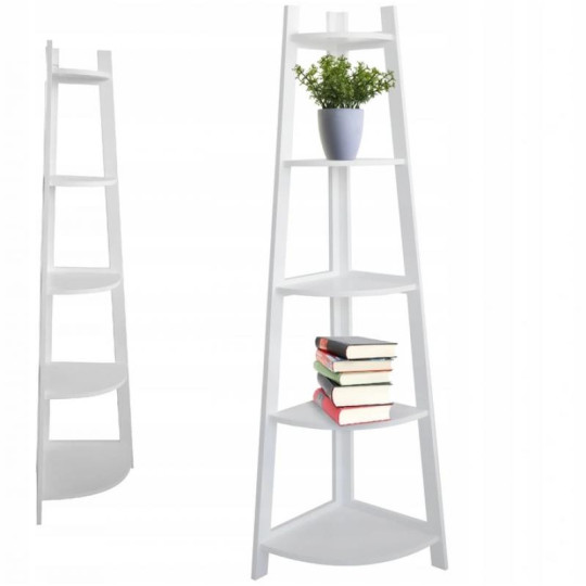 Raft colțar de culoare albă cu 5 polițe 52x34x150 cm