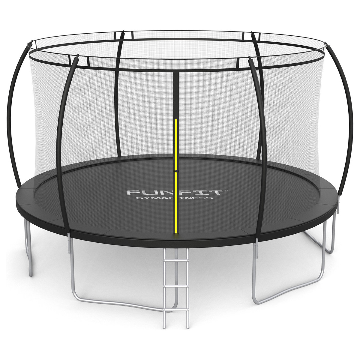 Trampolină de culoare neagră PREMIUM 465 cm cu plasă exterioară și scară