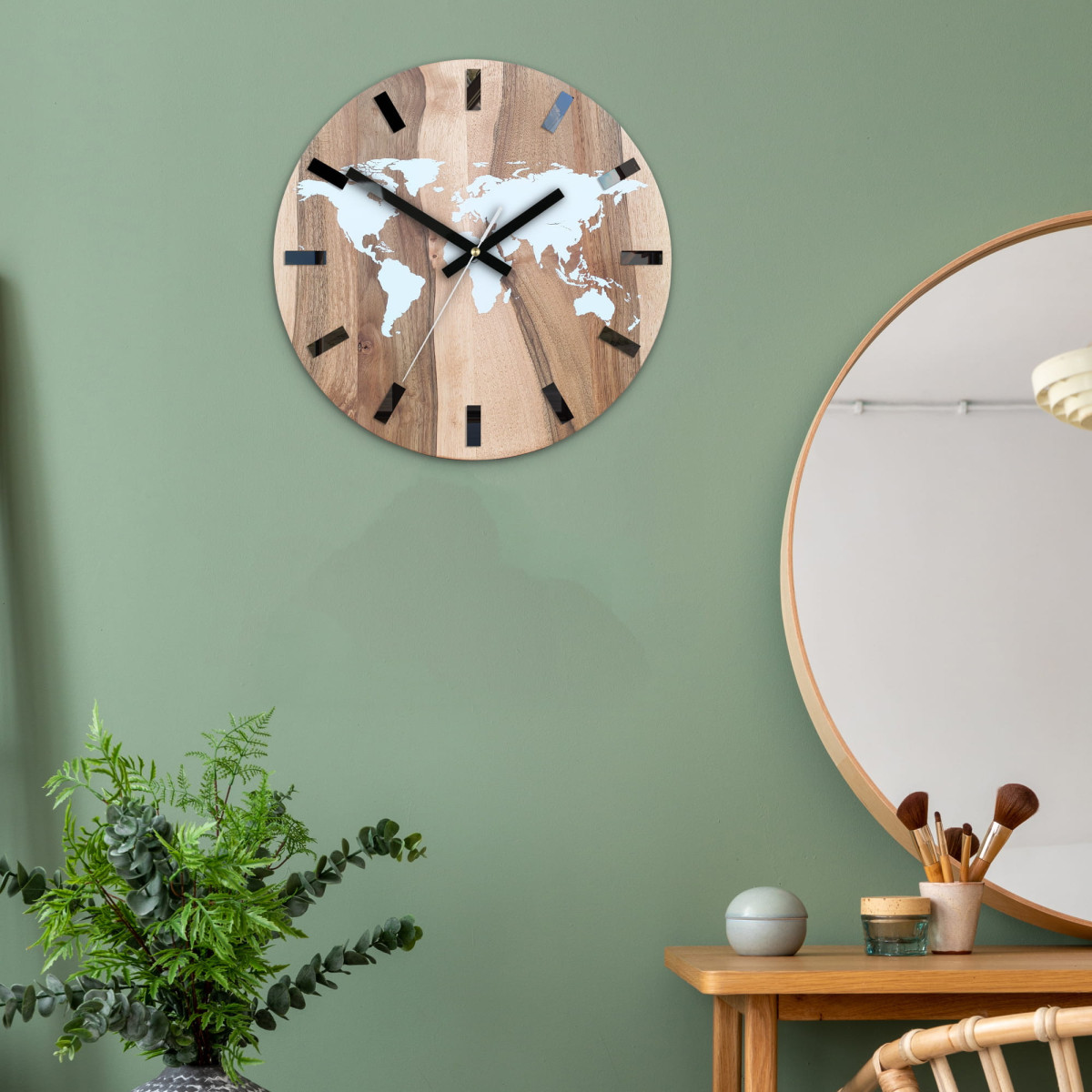 Ceasuri din lemn hartă a lumii 33 cm