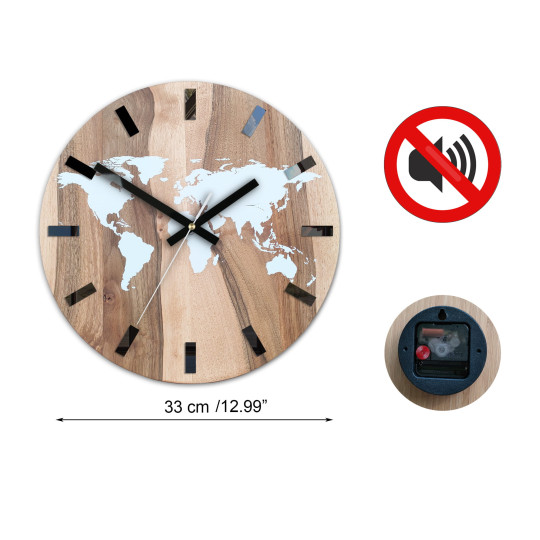 Ceasuri din lemn hartă a lumii 33 cm