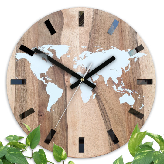 Ceasuri din lemn hartă a lumii 33 cm