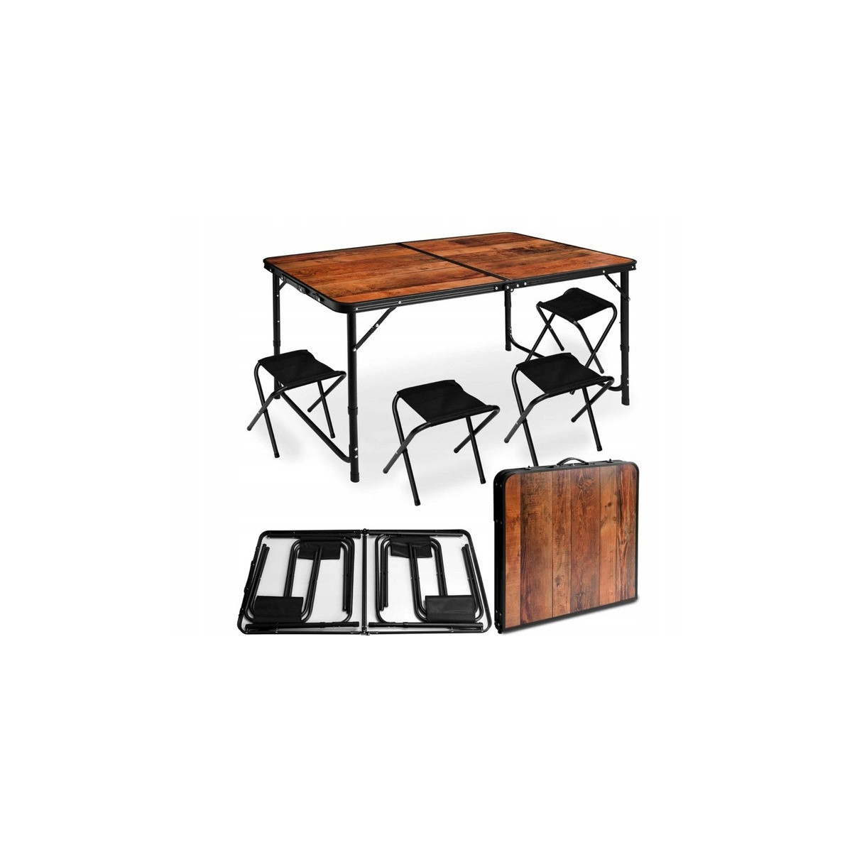 Set de mobilier turistic PREMIUM compus din scaun și masă, de culoare maro-negru