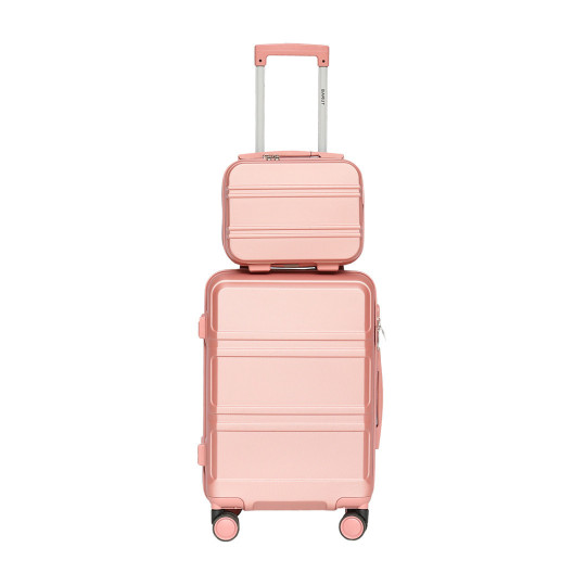 Geanta de voiaj roz deschis cu geanta mică