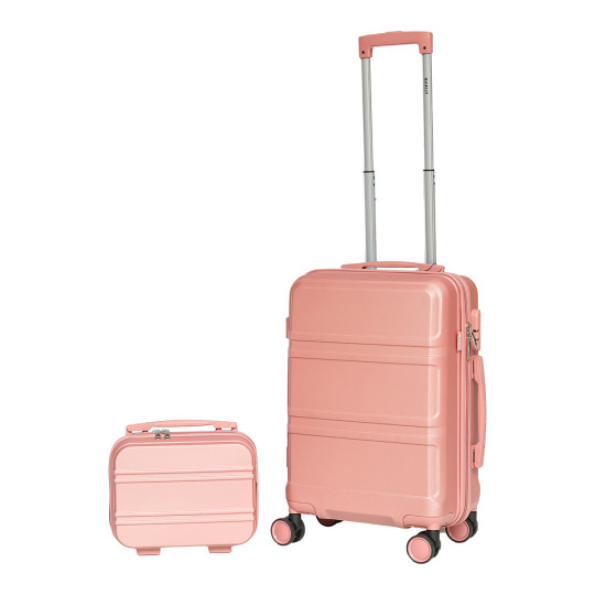 Geanta de voiaj roz deschis cu geanta mică