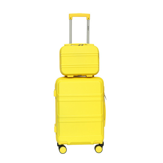 Geanta de voiaj de mână cu o geantă galbenă.