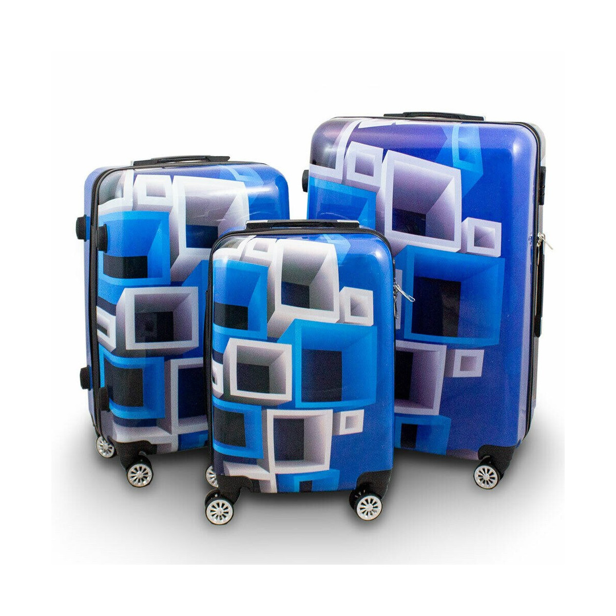 Sertar de valize albastre cu pătrate albastre/aluat