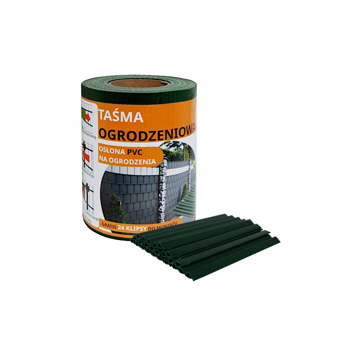 Bandă de protecție pentru gard PVC de culoare verde + 24 de cleme