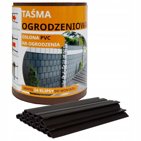 Fâșii de PVC maro pentru panouri de gard 19cmx35m cu cleme