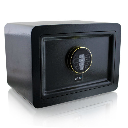 Trezor cu încuietoare electronică cu cod + cheie, de culoare neagră