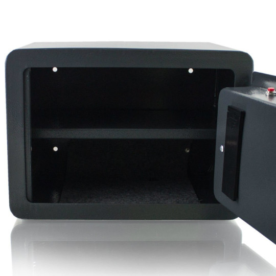 Trezor cu închidere electronică pe bază de cod + cheie, de culoare gri