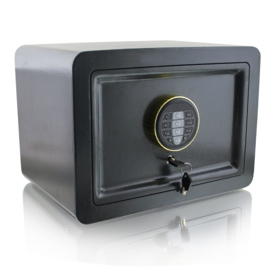 Trezor cu închidere electronică pe bază de cod + cheie, de culoare gri