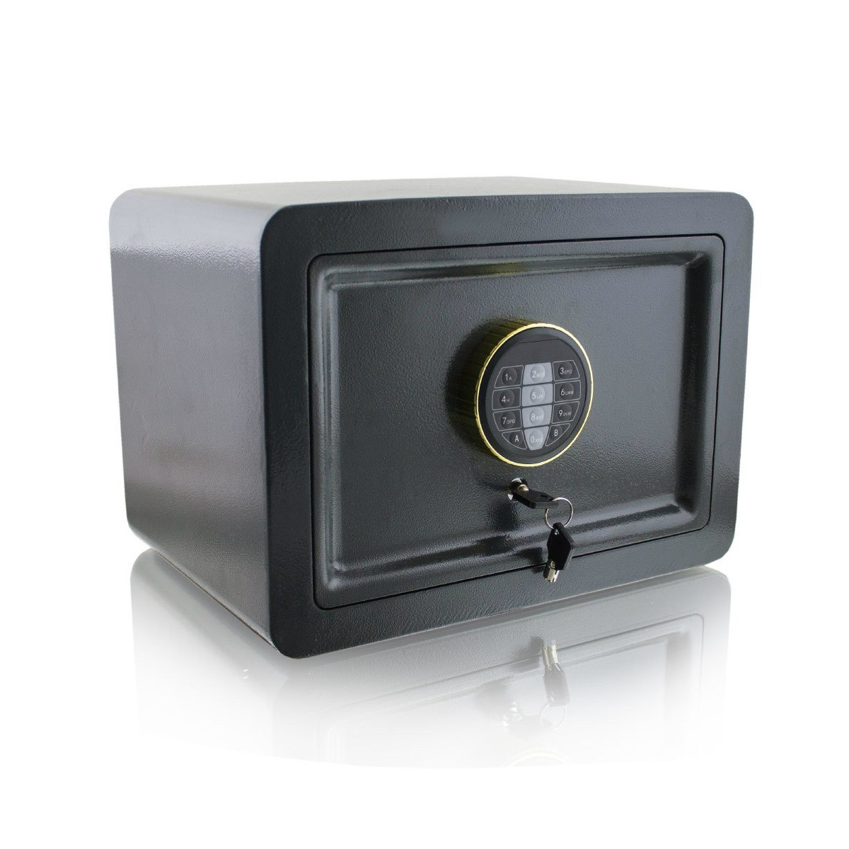 Trezor cu închidere electronică pe bază de cod + cheie, de culoare gri