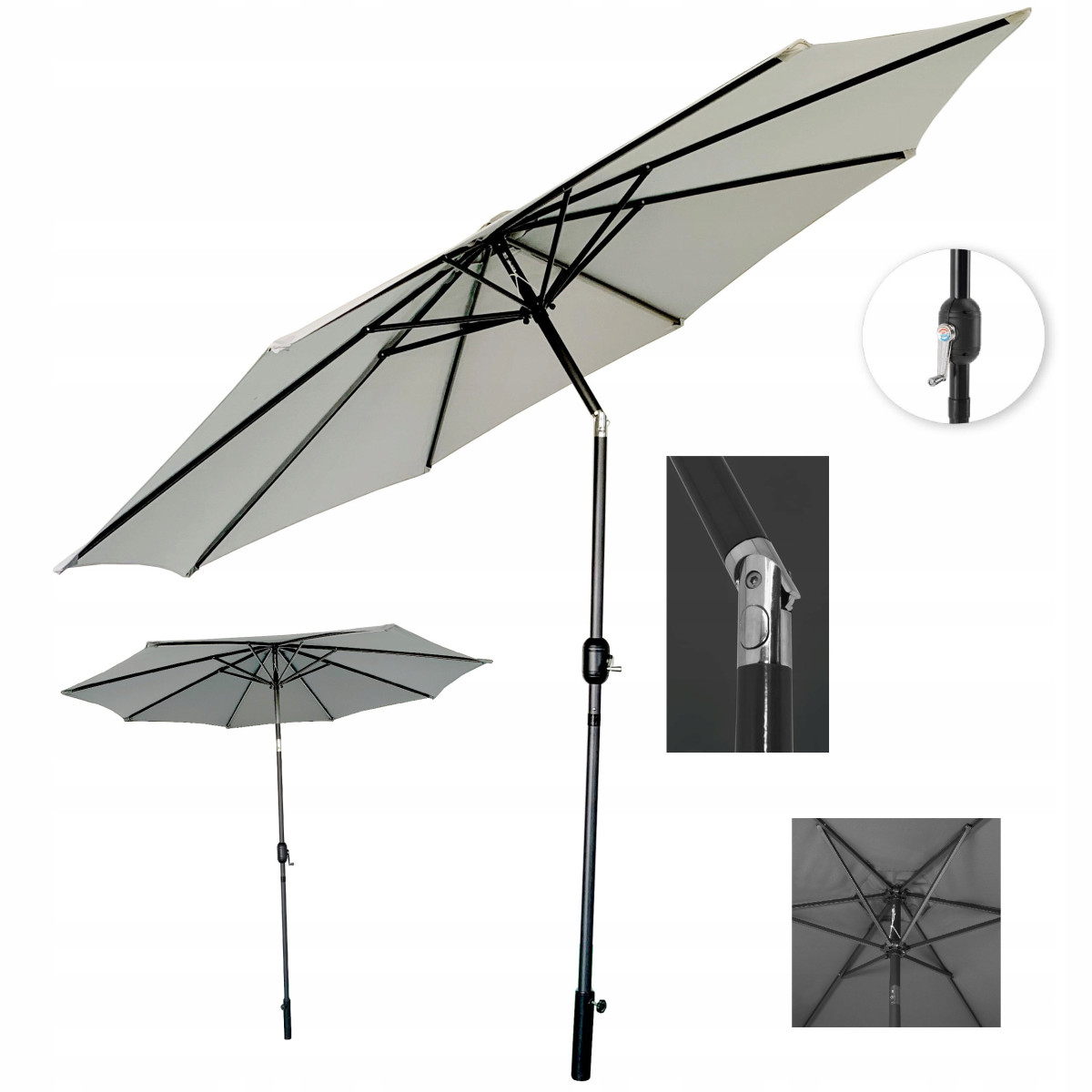 Umbrelă de grădină mare de 300 cm în culoarea gri deschis