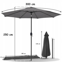 Umbrelă de grădină mare de 300 cm în culoarea gri deschis