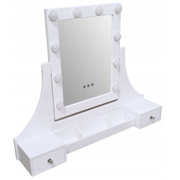 Masă de toaletă mare de culoare albă cu oglindă LED