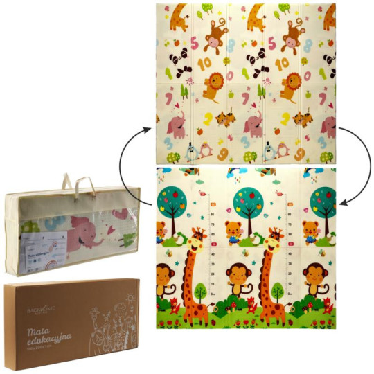 Pătură de joc reversibilă, Animale și numere, cu geantă, 180x200x1 cm